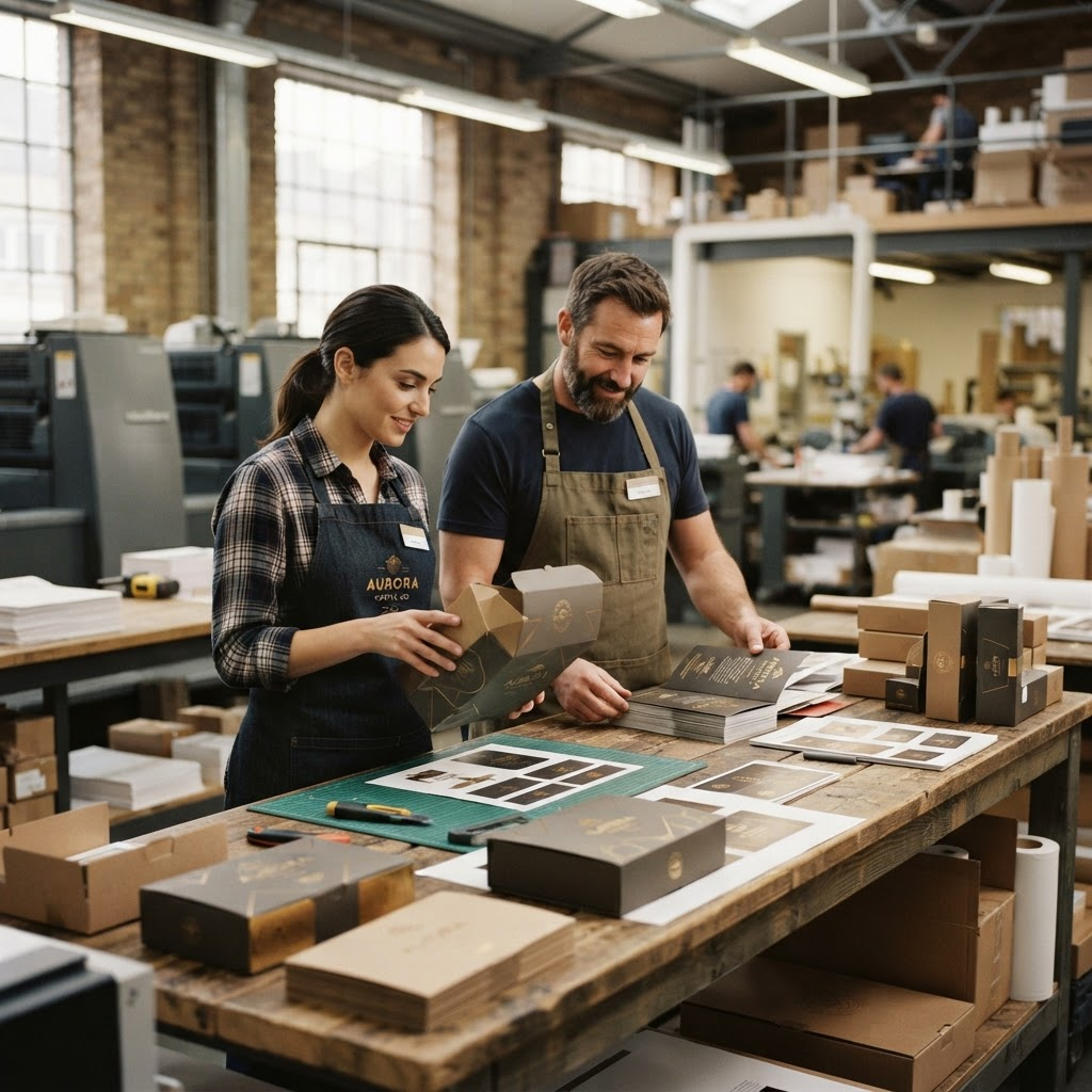 EnterPrint production team inspecting freshly printed packaging